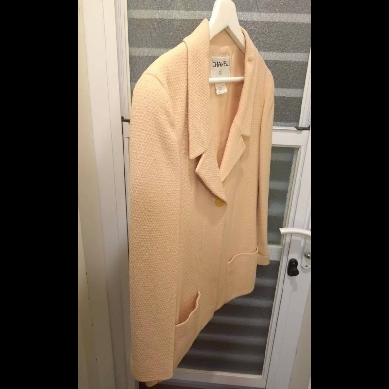 Chanel 膚色羊毛料雙口袋外套-1