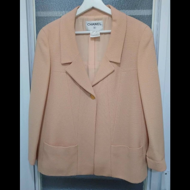 Chanel 膚色羊毛料雙口袋外套-2