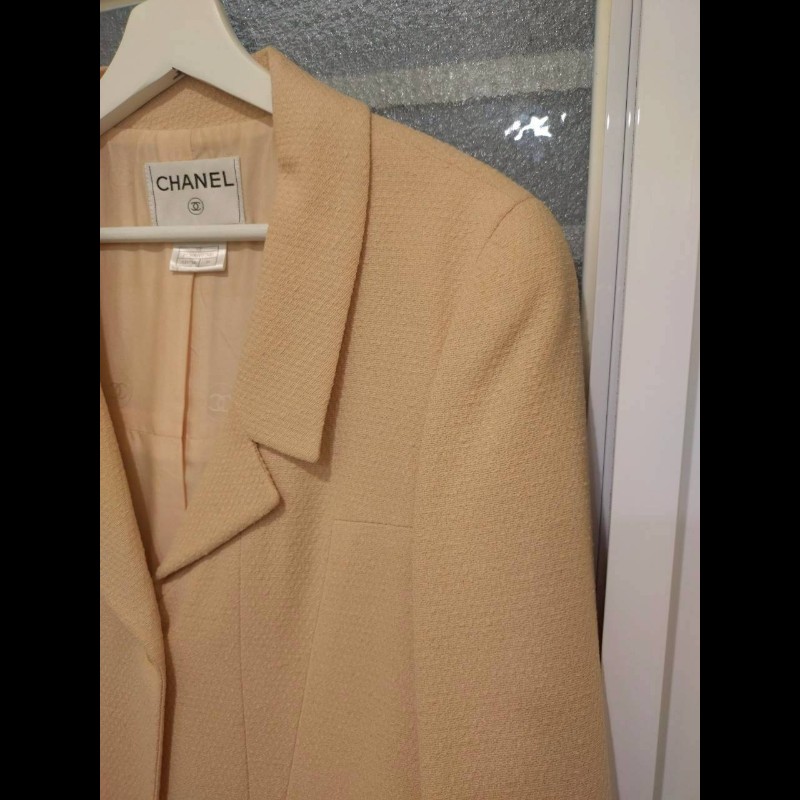 Chanel 膚色羊毛料雙口袋外套-6