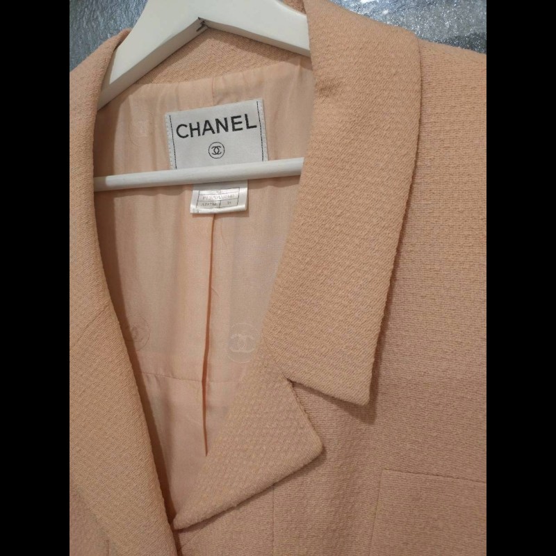 Chanel 膚色羊毛料雙口袋外套-9