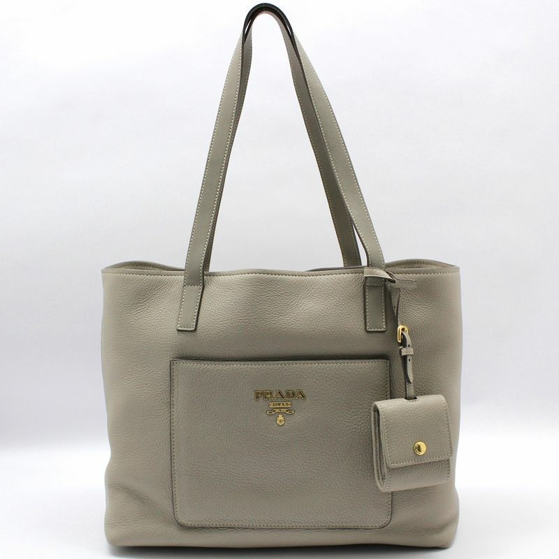 【包稅】PRADA Vitello Daino 金色標誌購物單肩包-0