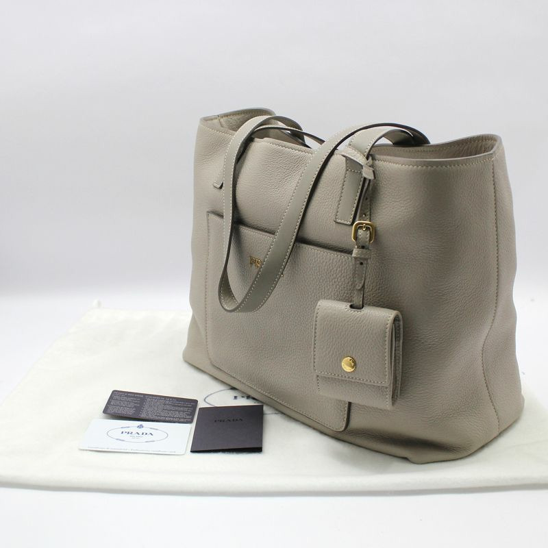 【包稅】PRADA Vitello Daino 金色標誌購物單肩包-1