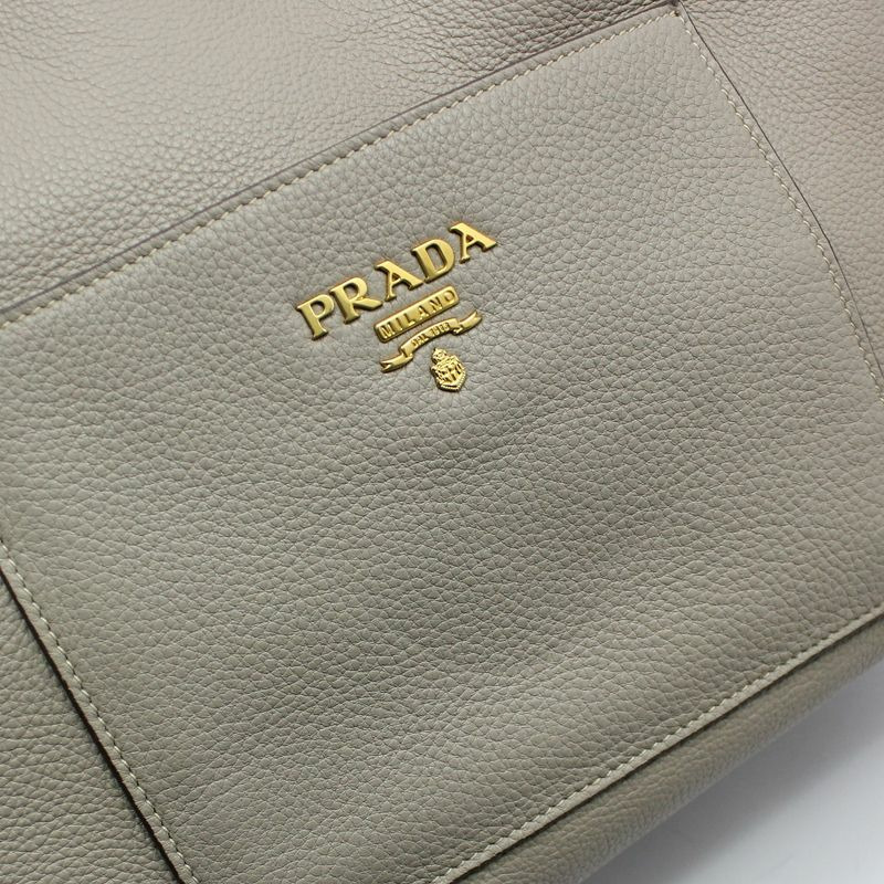 【包稅】PRADA Vitello Daino 金色標誌購物單肩包-4