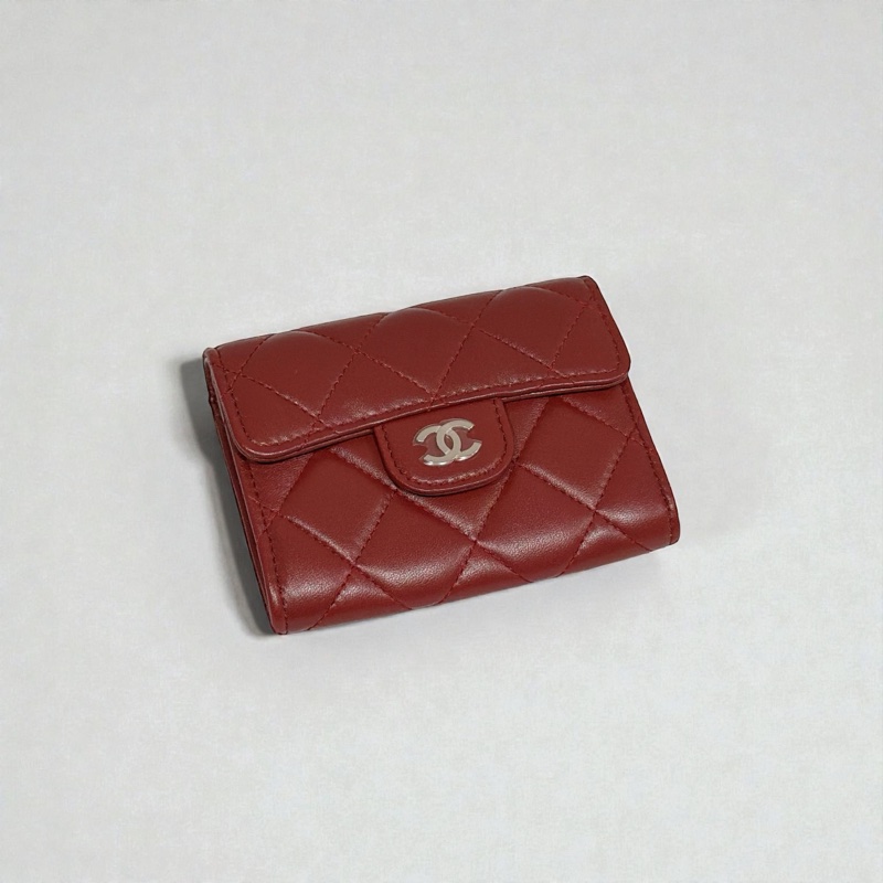 莉亞精品♡ Chanel 零錢卡包酒紅色 九新美夾-0