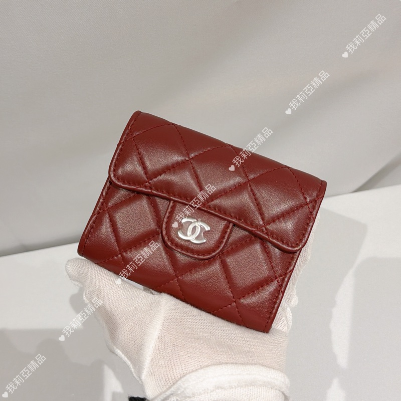 莉亞精品♡ Chanel 零錢卡包酒紅色 九新美夾-2