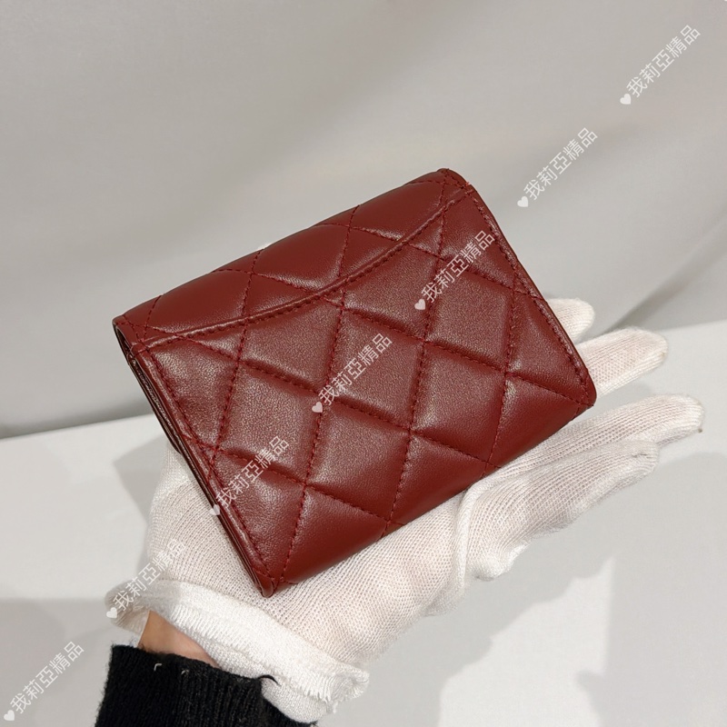 莉亞精品♡ Chanel 零錢卡包酒紅色 九新美夾-3