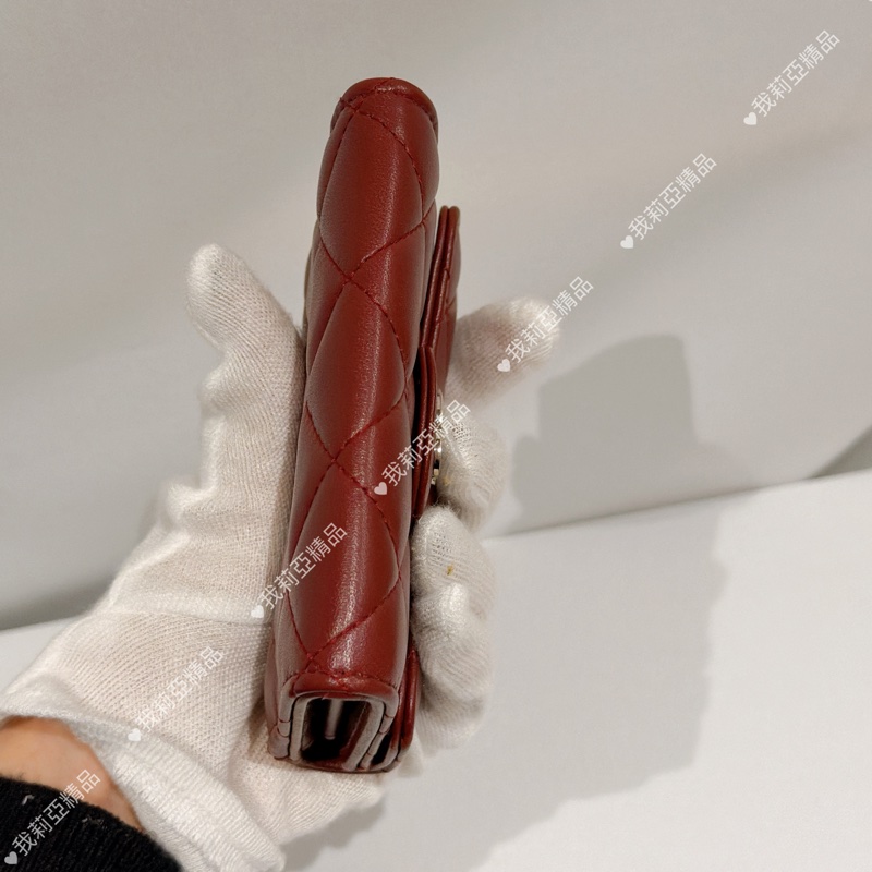 莉亞精品♡ Chanel 零錢卡包酒紅色 九新美夾-7