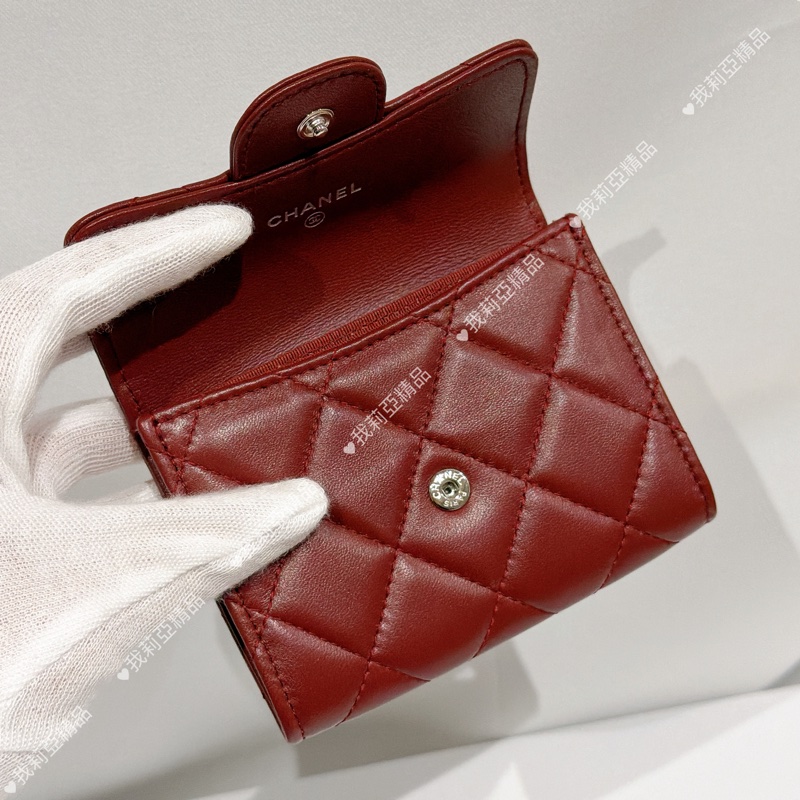 莉亞精品♡ Chanel 零錢卡包酒紅色 九新美夾-12