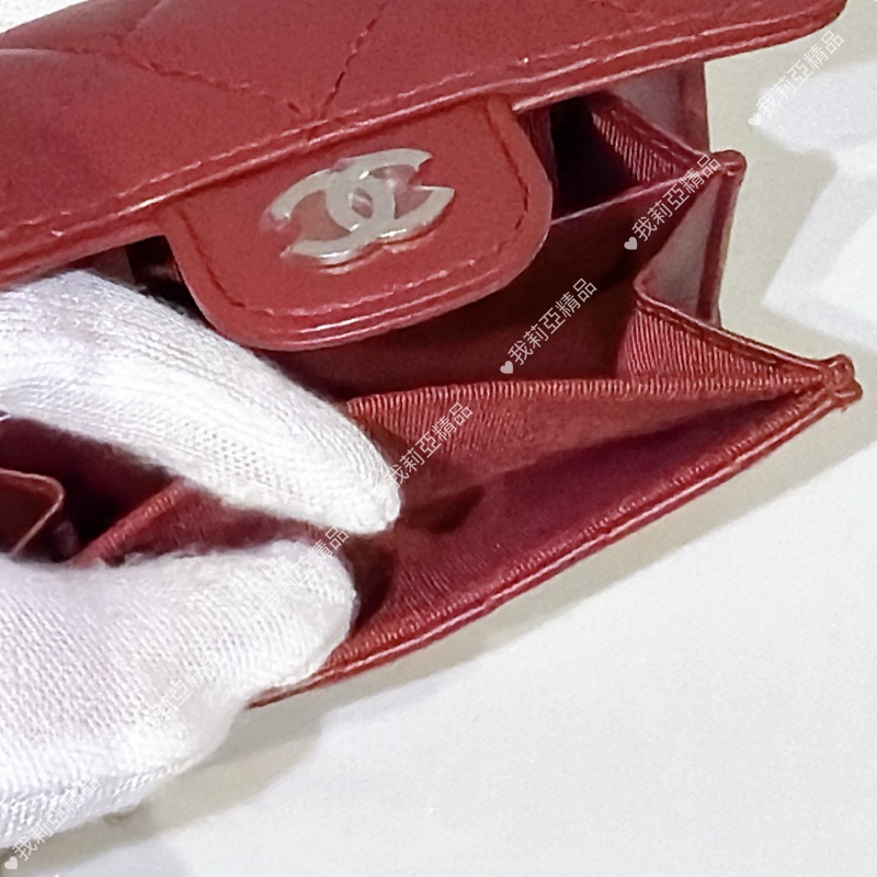 莉亞精品♡ Chanel 零錢卡包酒紅色 九新美夾-14