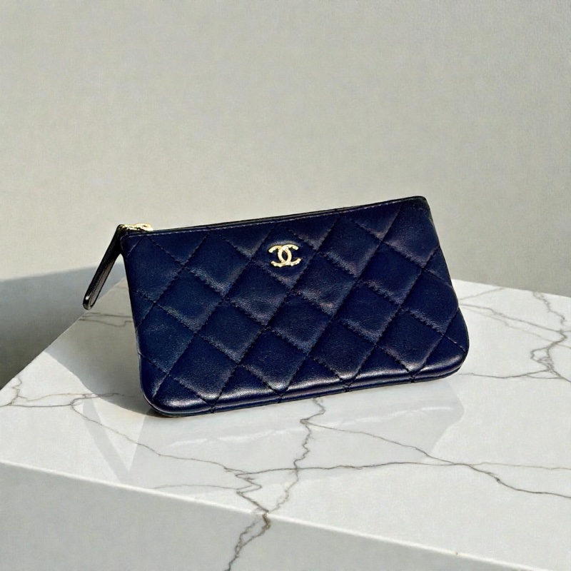 莉亞精品♡ Chanel ㄧ字零錢包 深藍 二手美品-0