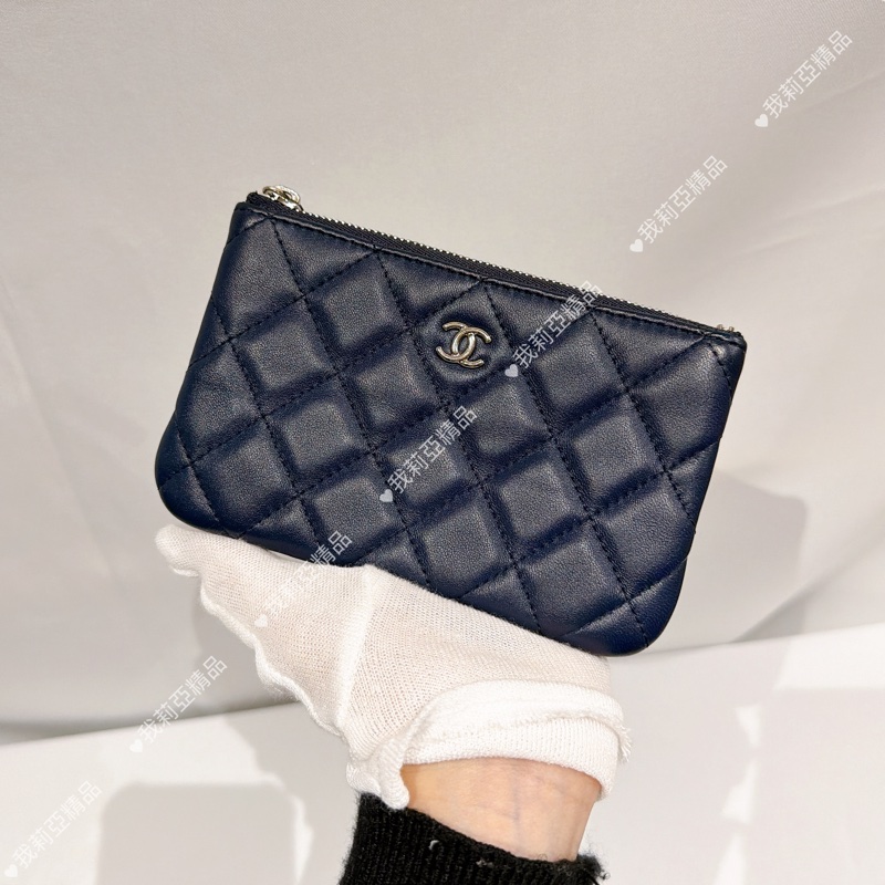 莉亞精品♡ Chanel ㄧ字零錢包 深藍 二手美品-1