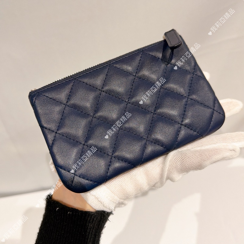 莉亞精品♡ Chanel ㄧ字零錢包 深藍 二手美品-2