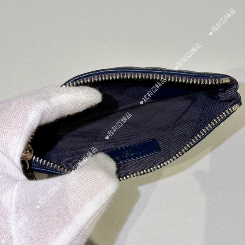 莉亞精品♡ Chanel ㄧ字零錢包 深藍 二手美品-11