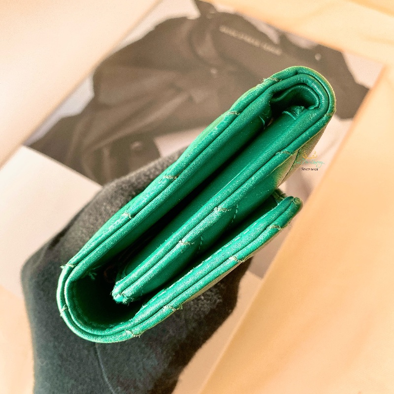 GUCCI 474802 GG Marmont 馬夢系列 復古金 雙G 綠色 全皮 翻蓋 釦式短夾 零錢袋-6