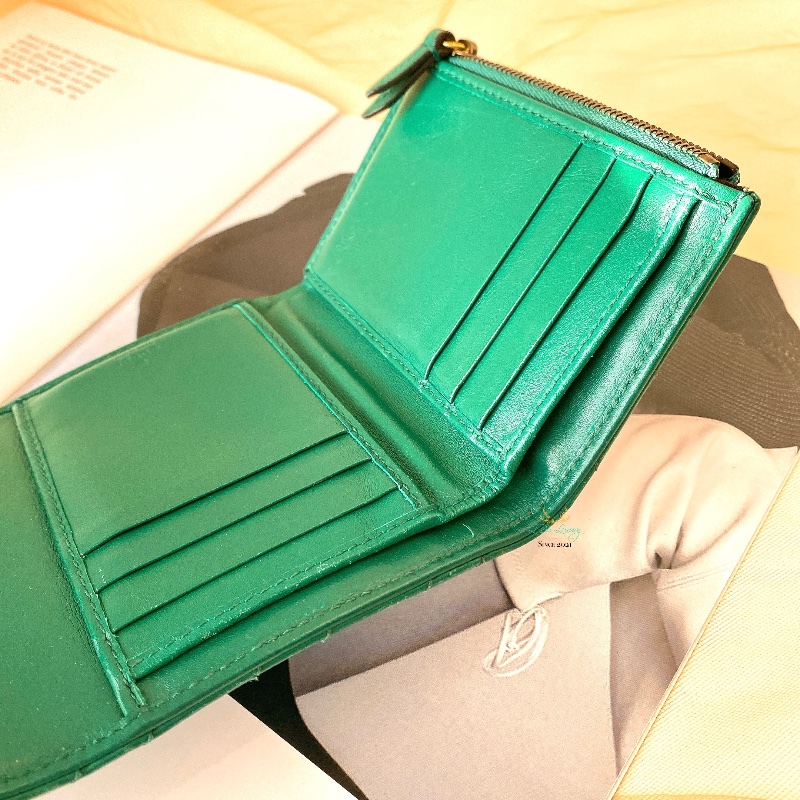 GUCCI 474802 GG Marmont 馬夢系列 復古金 雙G 綠色 全皮 翻蓋 釦式短夾 零錢袋-9