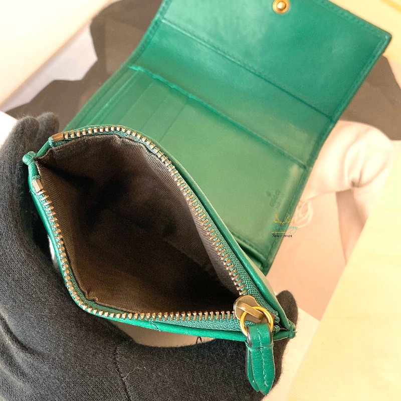 GUCCI 474802 GG Marmont 馬夢系列 復古金 雙G 綠色 全皮 翻蓋 釦式短夾 零錢袋-11