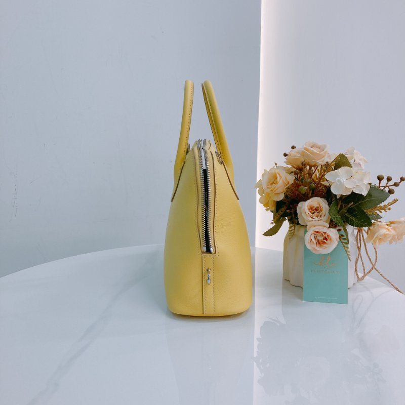 MS0506 Hermes 愛馬仕 保齡球包 檸檬黃色 銀扣 Bolide 25 Evercolor 9R Lime x PHW-3