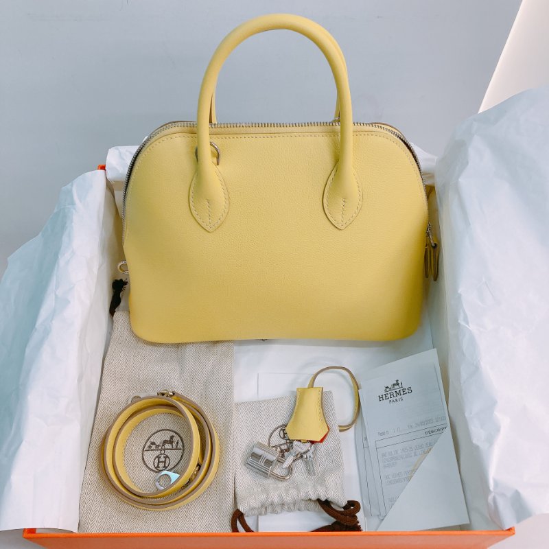MS0506 Hermes 愛馬仕 保齡球包 檸檬黃色 銀扣 Bolide 25 Evercolor 9R Lime x PHW-24