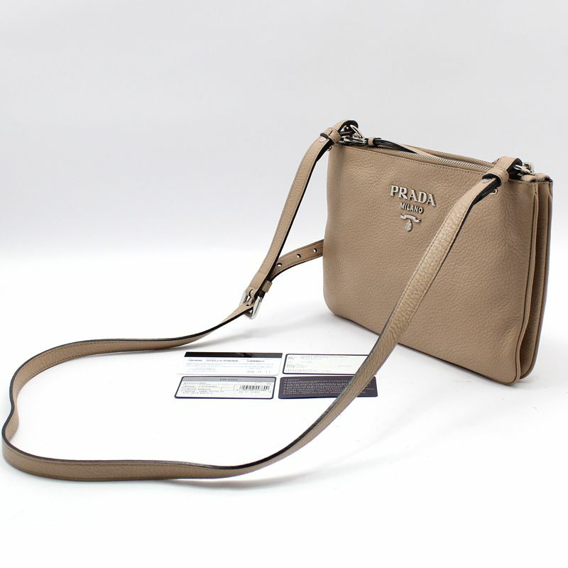 【包稅】PRADA 粉紅米色 Vitello Phoenix 斜背包-1