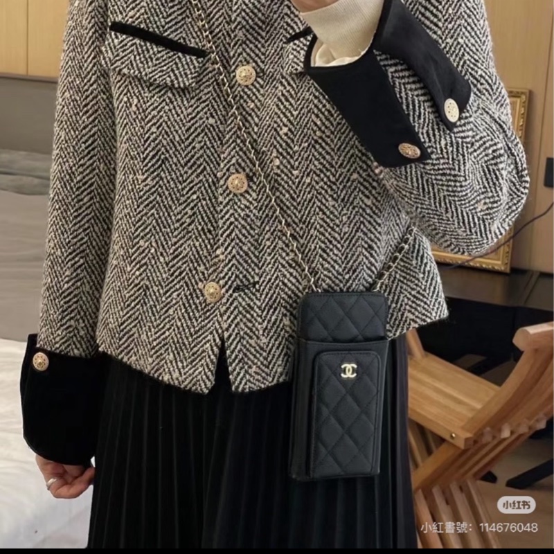 全配❤️香奈兒 #黑金 #荔枝皮 #手機包 #卡包-1