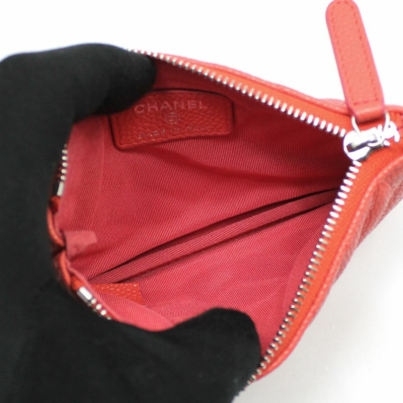 【包稅】CHANEL 全新/珊瑚魚子醬人字紋銀色經典收納袋-7