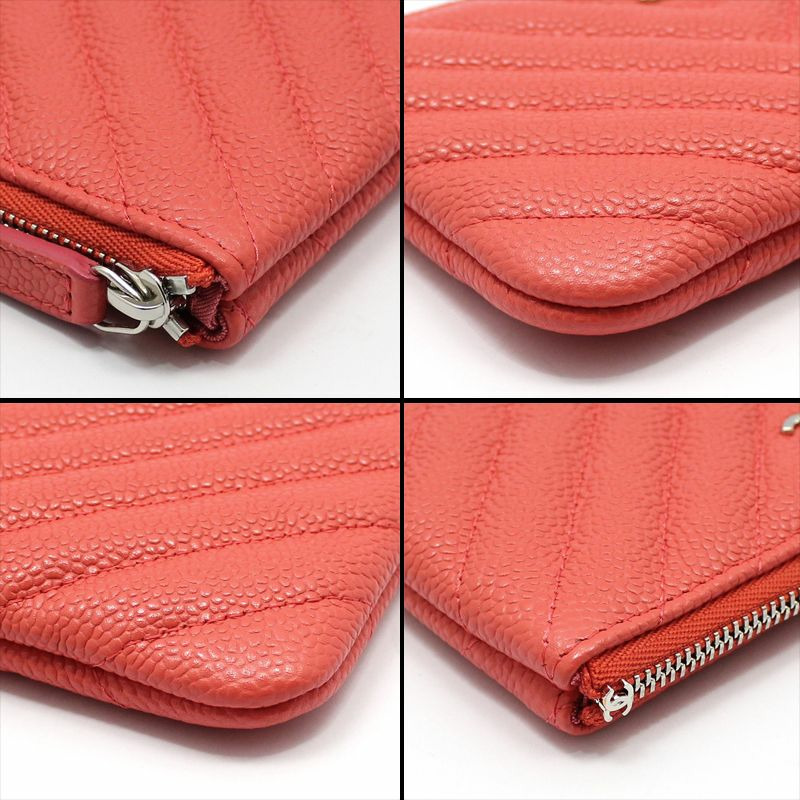 【包稅】CHANEL 全新/珊瑚魚子醬人字紋銀色經典收納袋-8