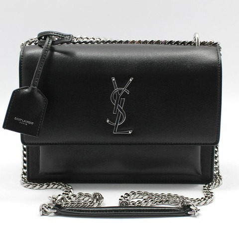 【包稅】SAINT LAURENT 黑色銀色Monogram Sunset中型鏈條單肩包