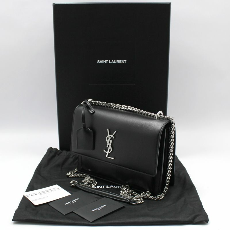 【包稅】SAINT LAURENT 黑色銀色Monogram Sunset中型鏈條單肩包-1