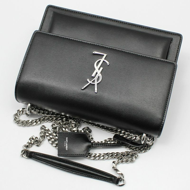 【包稅】SAINT LAURENT 黑色銀色Monogram Sunset中型鏈條單肩包-2