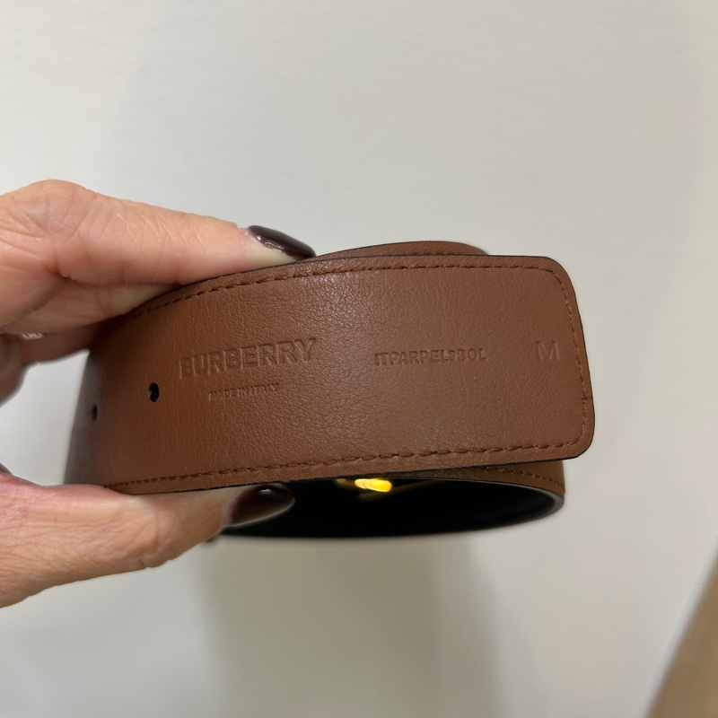 Burberry  咖拼黑牛皮雙面皮帶-4