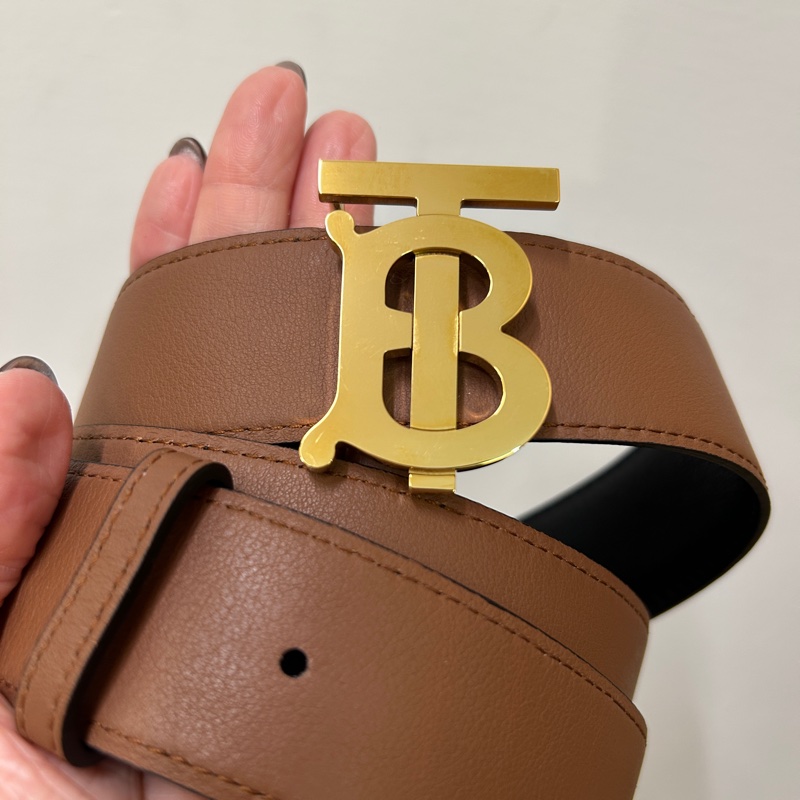 Burberry  咖拼黑牛皮雙面皮帶-5