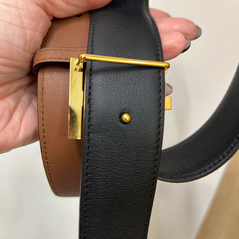 Burberry  咖拼黑牛皮雙面皮帶-6