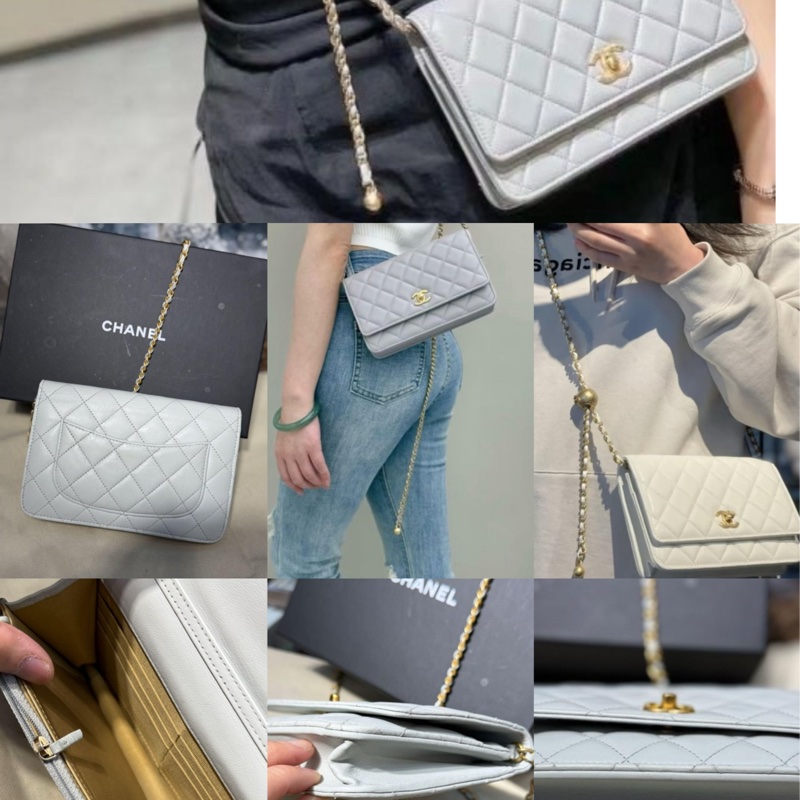 CHANEL 新款 淺灰色 羊皮 淡金扣 金球 斜背包 側背包 肩背包 WOC #讓藏 45800 買到賺到  專櫃賣14萬 #有盒 套 查碼芯片款🤎-3