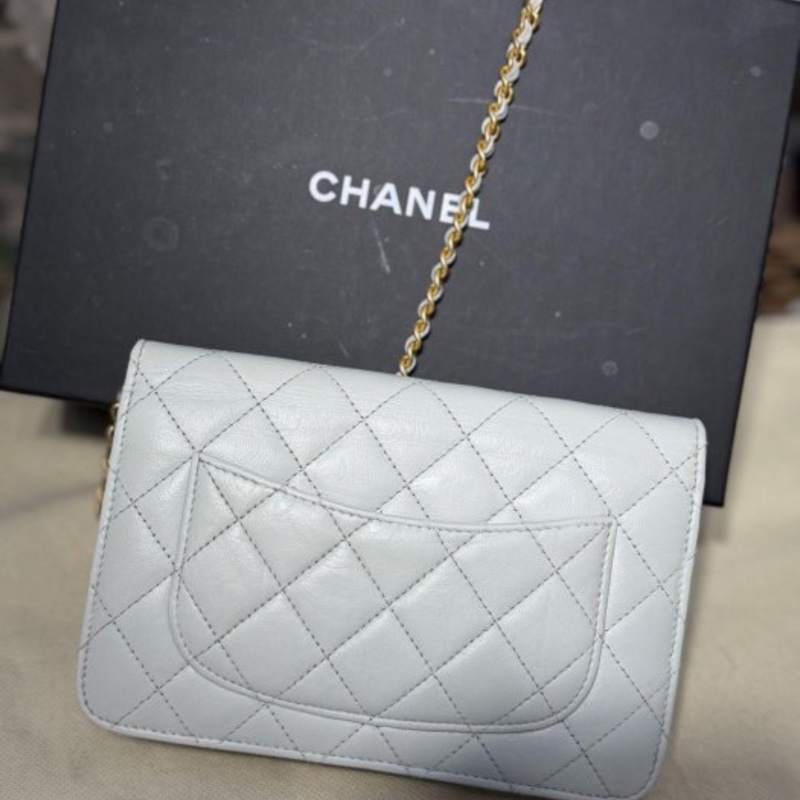 CHANEL 新款 淺灰色 羊皮 淡金扣 金球 斜背包 側背包 肩背包 WOC #讓藏 45800 買到賺到  專櫃賣14萬 #有盒 套 查碼芯片款🤎-5