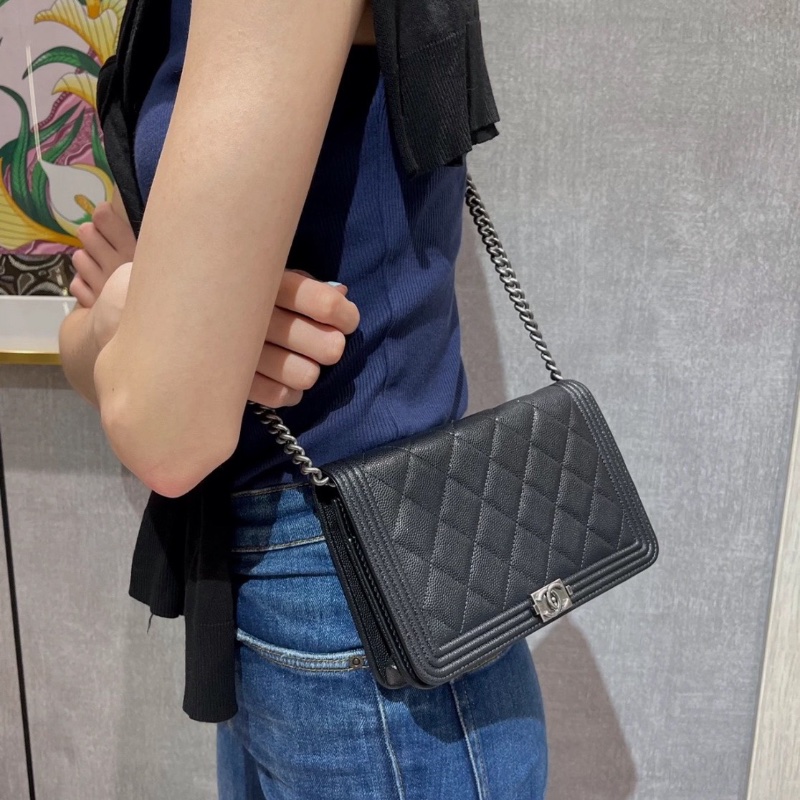 Chanel  黑銀荔枝皮leboy款woc 19.5*12*3.5 98新配件塵袋盒子保卡-0