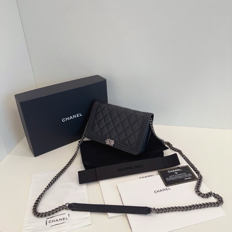 Chanel  黑銀荔枝皮leboy款woc 19.5*12*3.5 98新配件塵袋盒子保卡-4