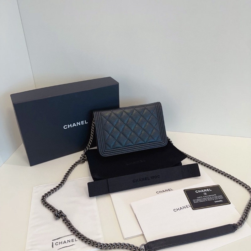 Chanel  黑銀荔枝皮leboy款woc 19.5*12*3.5 98新配件塵袋盒子保卡-5