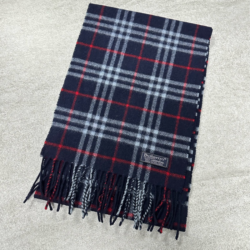 BURBERRY海軍藍格紋羔羊毛圍巾✨-0