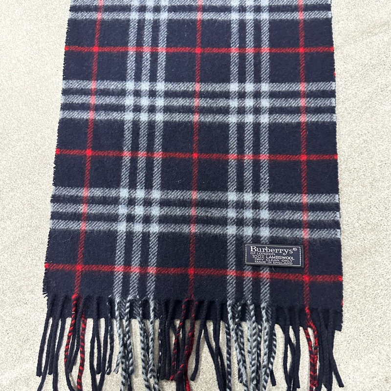 BURBERRY海軍藍格紋羔羊毛圍巾✨-3