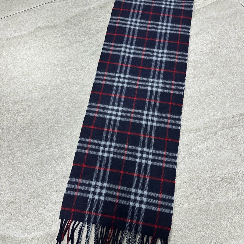BURBERRY海軍藍格紋羔羊毛圍巾✨-4