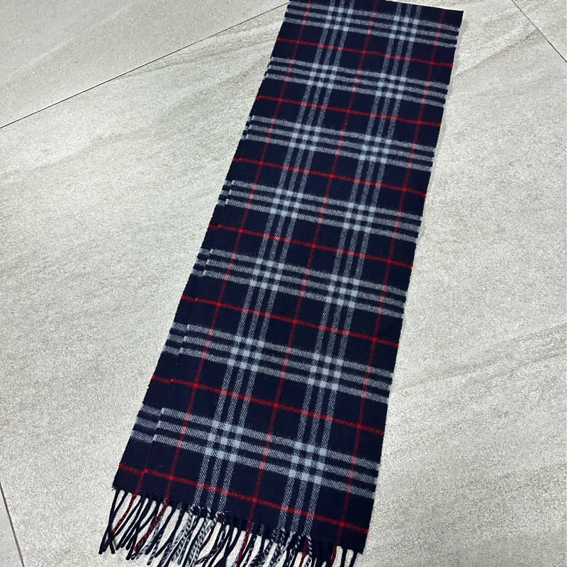 BURBERRY海軍藍格紋羔羊毛圍巾✨-8