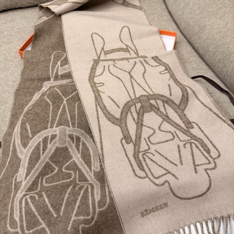 Hermes 喀什米爾 拼色圍巾