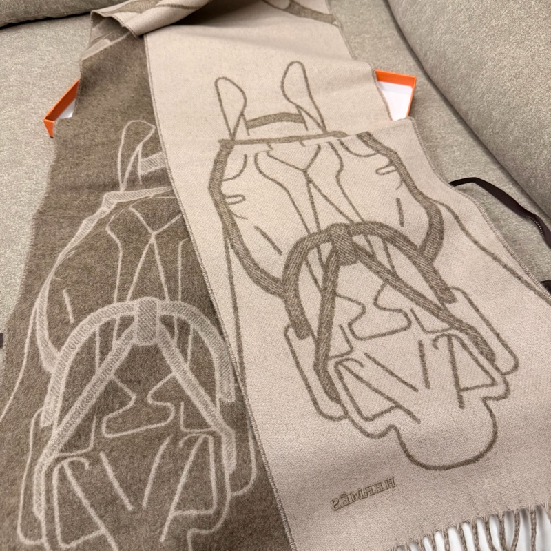 Hermes 喀什米爾 拼色圍巾-0