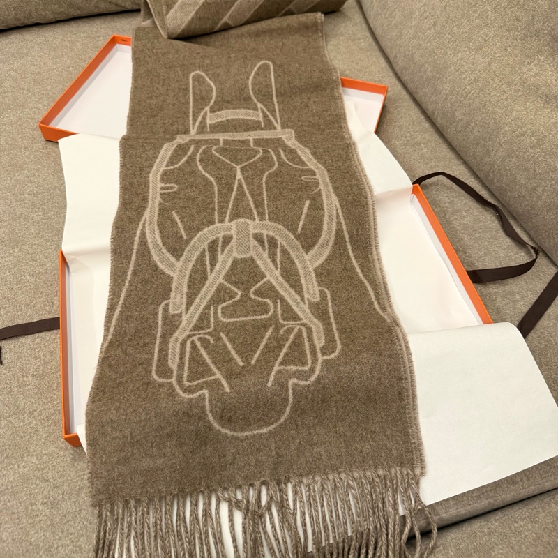 Hermes 喀什米爾 拼色圍巾-1