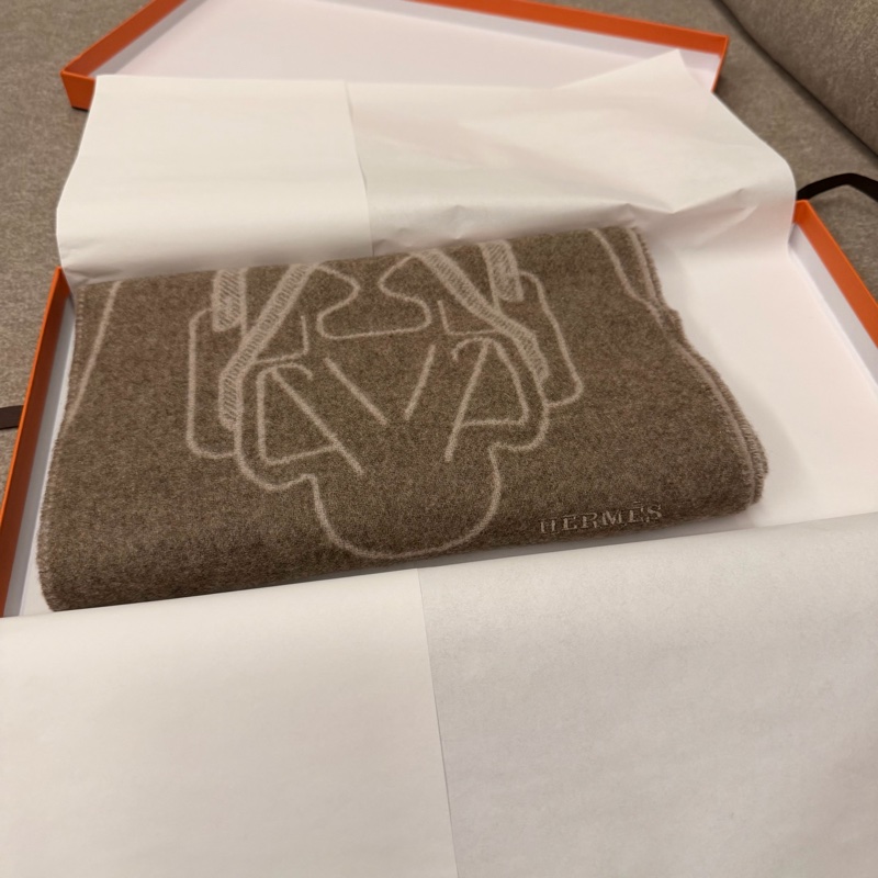 Hermes 喀什米爾 拼色圍巾-3