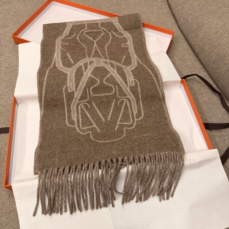 Hermes 喀什米爾 拼色圍巾-4