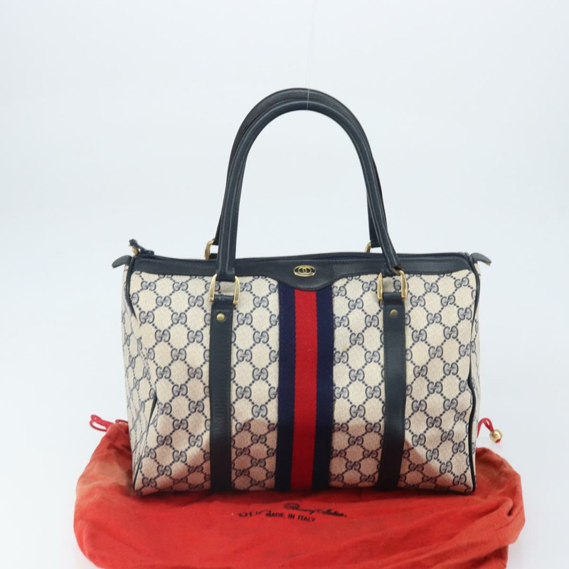 【日本直送】GUCCI GG Supreme Sherry Line 迷你波士頓包 PVC 海軍藍金色 正品 am10364-23