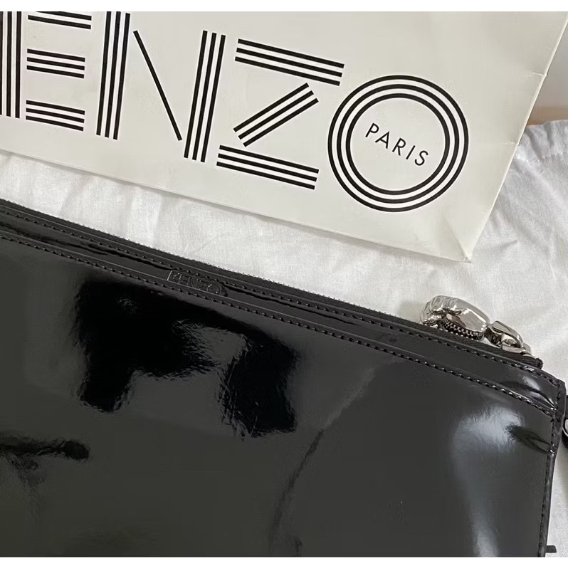 台中大遠百 Kenzo 皮亮面雙層手拿包 大款/9.9新🆕-3