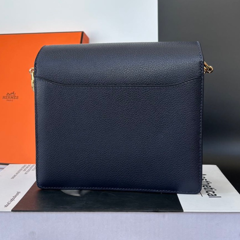🌈Hermes💙Mini Roulis 19💙午夜藍金扣🌟98.5新🌟evercolor皮🌟愛馬仕🌟-7