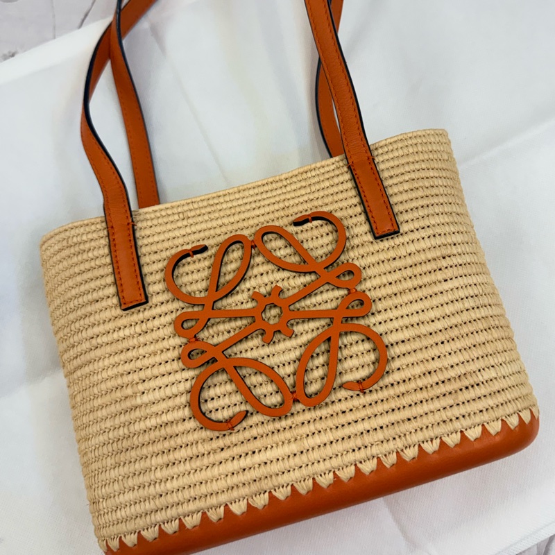 loewe橘色草編包-5